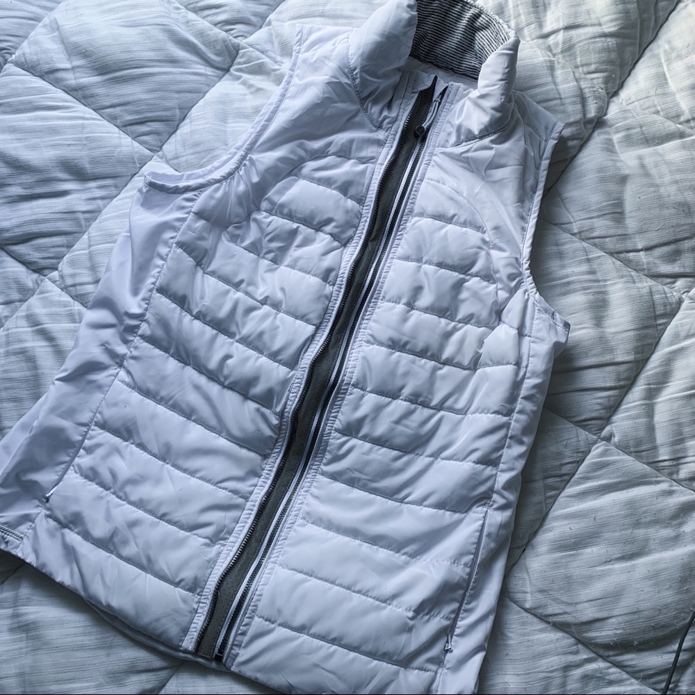 Tangerine White Quilted Puffer Vest with Gray Trim